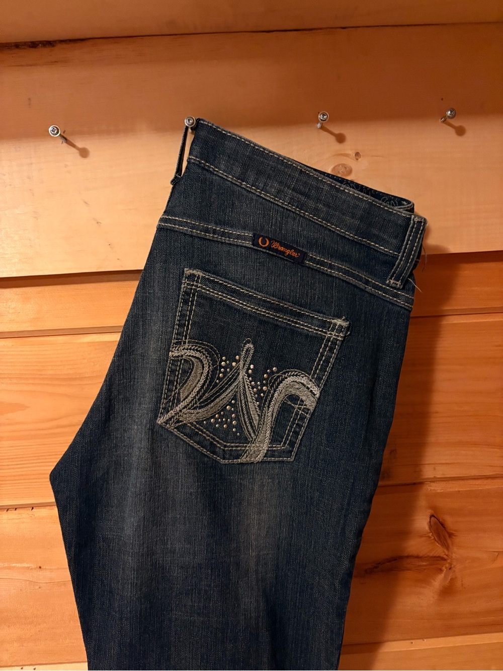 Wrangler Women's Dark Blue Boot Cut Jeans with Embroidered Pocket